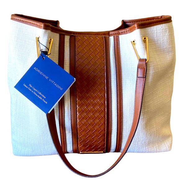 ADRIENNE VITTADINI LINEN TOTE W/ DETACHABLE POUCH - Picture 5 of 14